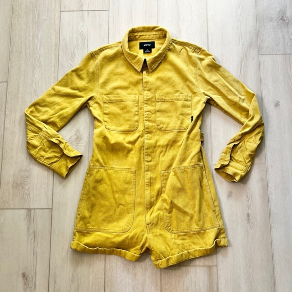 Zara Yellow Corduroy Long-Sleeve Romper